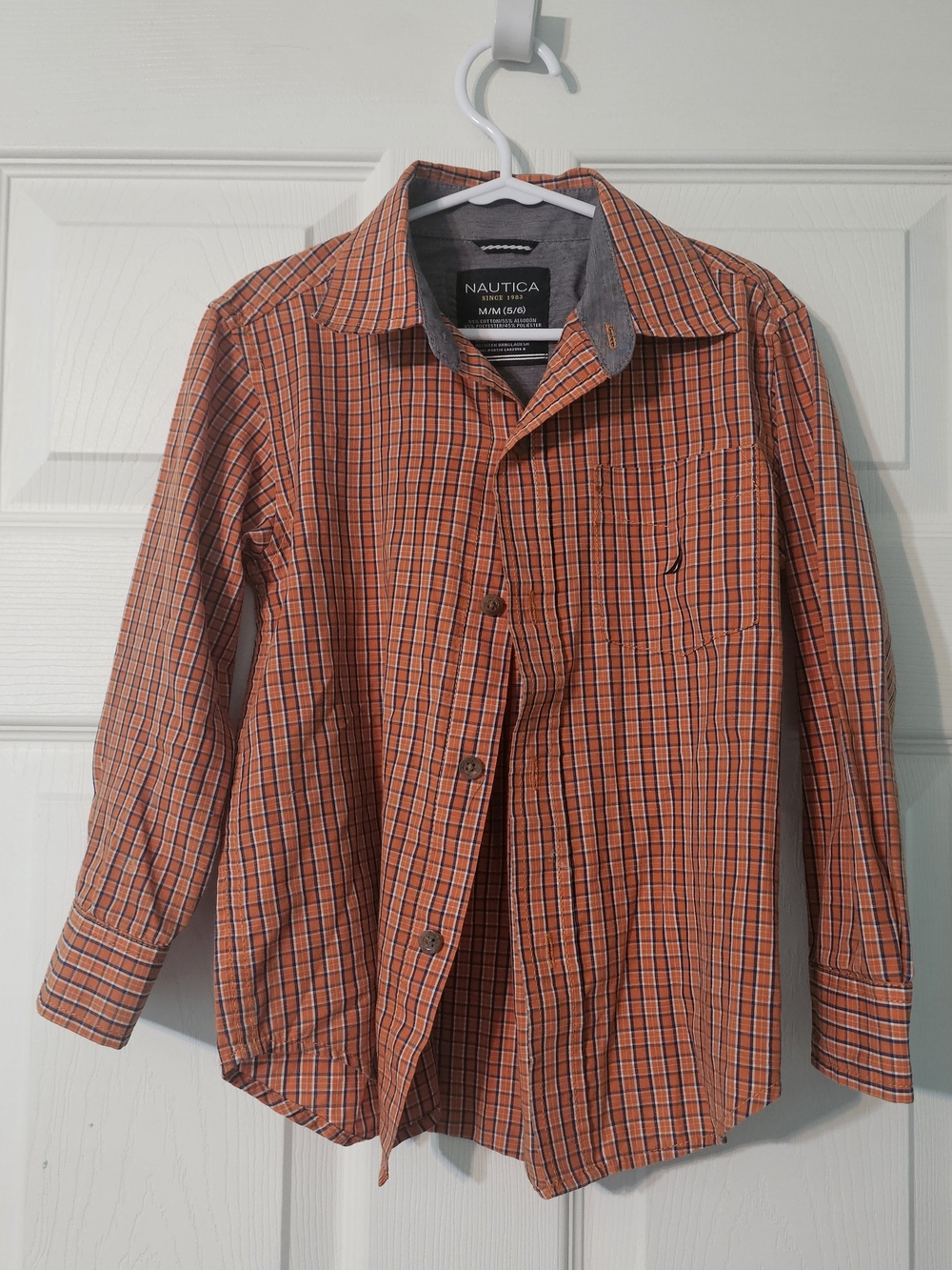 Nautica Orange Plaid Button-Down Shirt with Navy Accents